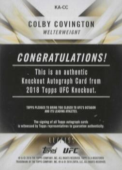 2018 Topps UFC Knockout - Knockout Autographs #KA-CC Colby Covington Back