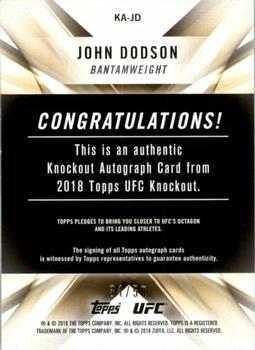 2018 Topps UFC Knockout - Knockout Autographs Green #KA-JD John Dodson Back