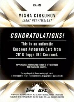2018 Topps UFC Knockout - Knockout Autographs Green #KA-MI Misha Cirkunov Back
