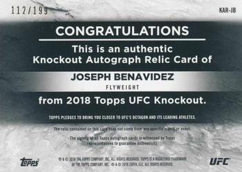 2018 Topps UFC Knockout - Knockout Autograph Relics #KAR-JB Joseph Benavidez Back