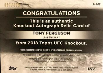 2018 Topps UFC Knockout - Knockout Autograph Relics #KAR-TF Tony Ferguson Back