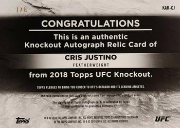 2018 Topps UFC Knockout - Knockout Autograph Relics Red #KAR-CJ Cris Justino Back