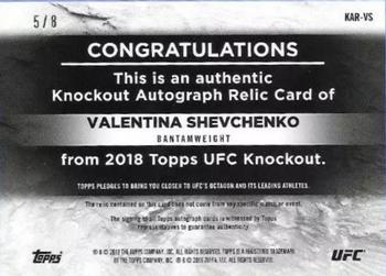 2018 Topps UFC Knockout - Knockout Autograph Relics Red #KAR-VS Valentina Shevchenko Back