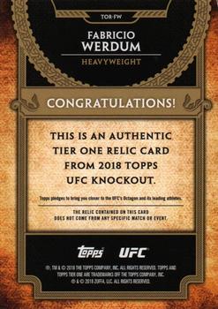 2018 Topps UFC Knockout - Tier One Relics Blue #TOR-FW Fabricio Werdum Back