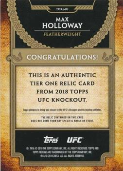 2018 Topps UFC Knockout - Tier One Relics Blue #TOR-MH Max Holloway Back