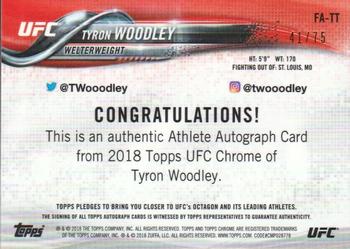 2018 Topps Chrome UFC - Autographs Blue Wave #FA-WT Tyron Woodley Back