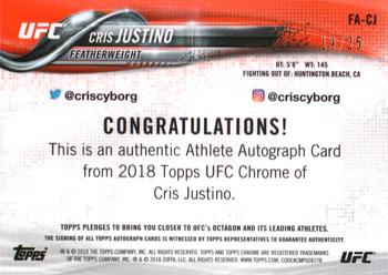 2018 Topps Chrome UFC - Autographs Orange #FA-CJ Cris Justino Back