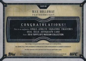 2018 Topps UFC Museum Collection - Signature Swatch Dual Relic Autographs Gold #SSADR-MH Max Holloway Back