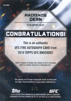 2019 Topps UFC Knockout - UFC Fire Autographs Red #UFCF-MD Mackenzie Dern Back