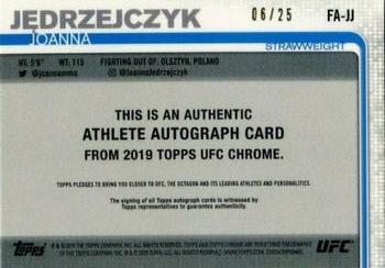 2019 Topps Chrome UFC - Autographs Orange #FA-JJ Joanna Jedrzejczyk Back
