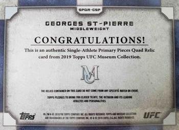 2019 Topps UFC Museum Collection - Single Athlete Primary Pieces Gold #SPQR-GSP Georges St-Pierre Back