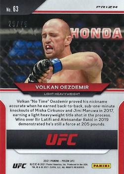 2021 Panini Prizm UFC - Neon Green Prizms #63 Volkan Oezdemir Back