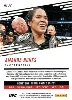 2021 Panini Chronicles UFC #74 Amanda Nunes Back