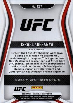 2021 Panini Chronicles UFC #137 Israel Adesanya Back