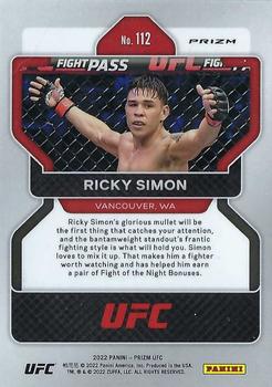 2022 Panini Prizm UFC - Hyper #112 Ricky Simon Back