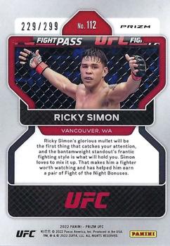 2022 Panini Prizm UFC - Red Prizms #112 Ricky Simon Back