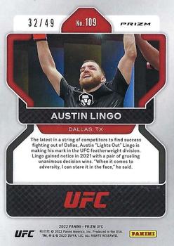 2022 Panini Prizm UFC - Teal Prizms #109 Austin Lingo Back