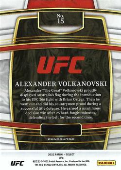 2022 Panini Select UFC #15 Alexander Volkanovski Back