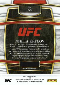 2022 Panini Select UFC #58 Nikita Krylov Back