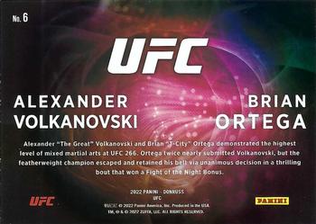 2022 Donruss UFC - Duos #6 Alexander Volkanovski / Brian Ortega Back
