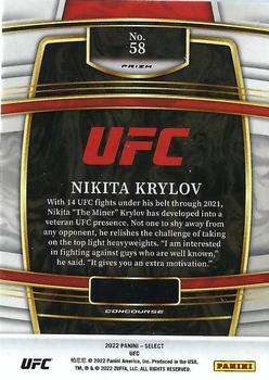 2022 Panini Select UFC - Silver Prizms #58 Nikita Krylov Back