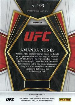 2022 Panini Select UFC - Silver Prizms #193 Amanda Nunes Back