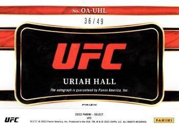 2022 Panini Select UFC - Octagon Action Signatures Blue Prizms #OA-UHL Uriah Hall Back