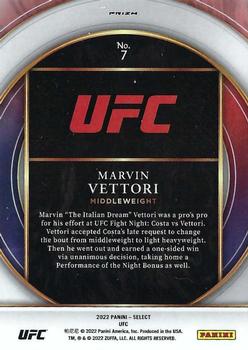 2022 Panini Select UFC - Select Numbers Silver Prizms #7 Marvin Vettori Back