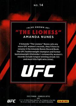 2022 Donruss Optic UFC - Also Known As #14 Amanda Nunes Back