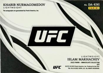 2022 Panini Immaculate Collection UFC - Dual Autographs #DA-KNI Islam Makhachev / Khabib Nurmagomedov Back