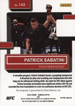 2023 Donruss Optic UFC - Signatures Gold Stars FOTL #143 Patrick Sabatini Back