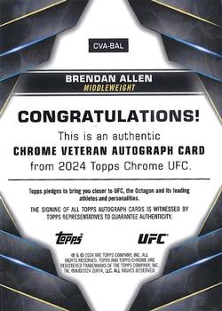 2024 Topps Chrome UFC - Chrome Veteran Autographs #CVA-BAL Brendan Allen Back