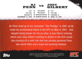 2009 Topps UFC Round 1 #10 BJ Penn / Joey Gilbert Back