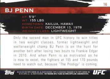 2010 Topps UFC Knockout #16 BJ Penn Back