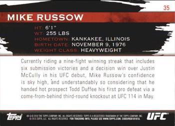 2010 Topps UFC Knockout #35 Mike Russow Back