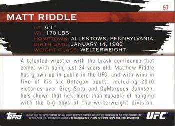 2010 Topps UFC Knockout #97 Matt Riddle Back