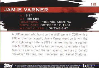 2010 Topps UFC Knockout #118 Jamie Varner Back