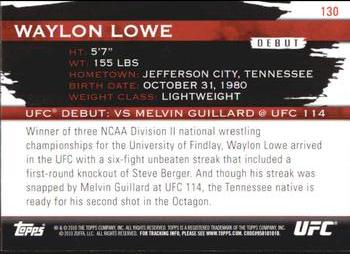 2010 Topps UFC Knockout #130 Waylon Lowe Back