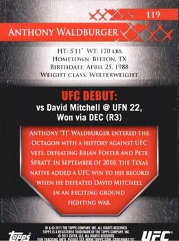 2011 Topps UFC Title Shot #119 Anthony Waldburger Back