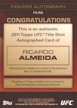 2011 Topps UFC Title Shot - Autographs #FA-RA Ricardo Almeida Back