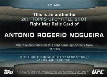 2011 Topps UFC Title Shot - Fight Mat Relics #FM-ARN Antonio Rogerio Nogueira Back