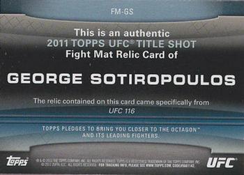 2011 Topps UFC Title Shot - Fight Mat Relics #FM-GS George Sotiropoulos Back