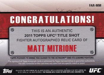 2011 Topps UFC Title Shot - Fighter Relics Autographs #FAR-MM Matt Mitrione Back