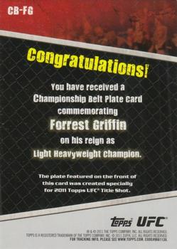 2011 Topps UFC Title Shot - Replica Championship Belts #CB-17 Forrest Griffin Back