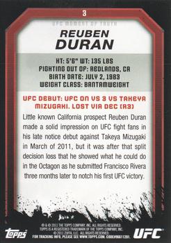 2011 Topps UFC Moment of Truth #3 Reuben Duran Back