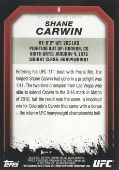 2011 Topps UFC Moment of Truth #6 Shane Carwin Back