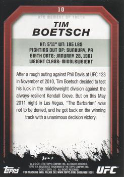 2011 Topps UFC Moment of Truth #10 Tim Boetsch Back