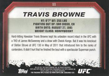 2011 Topps UFC Moment of Truth #11 Travis Browne Back