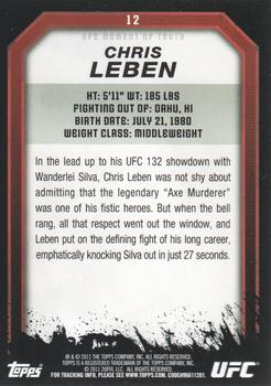 2011 Topps UFC Moment of Truth #12 Chris Leben Back
