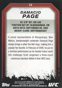 2011 Topps UFC Moment of Truth #15 Damacio Page Back